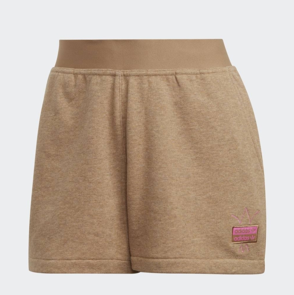 Adidas Beige /Tan High Rise Elastic Waistband Athletic Lounge Shorts w/ Pockets